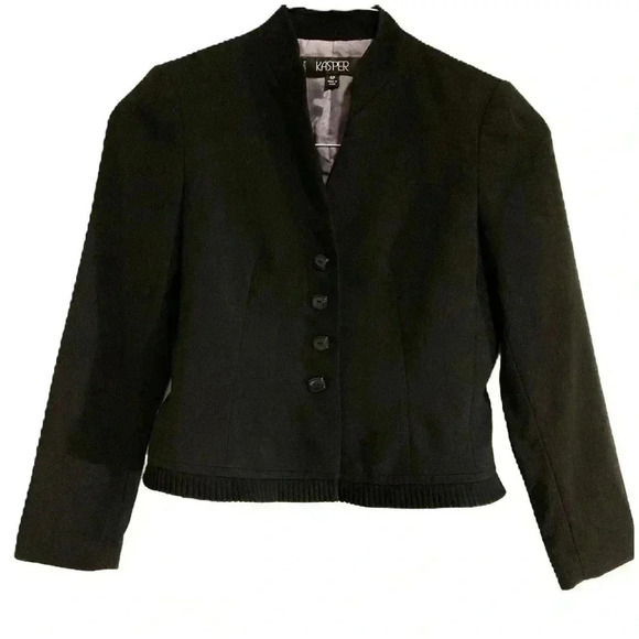 Kasper Women’s Suit Blazer Jacket and Skirt Sz.4p Black w/ Pleats - Picture 2 of 13